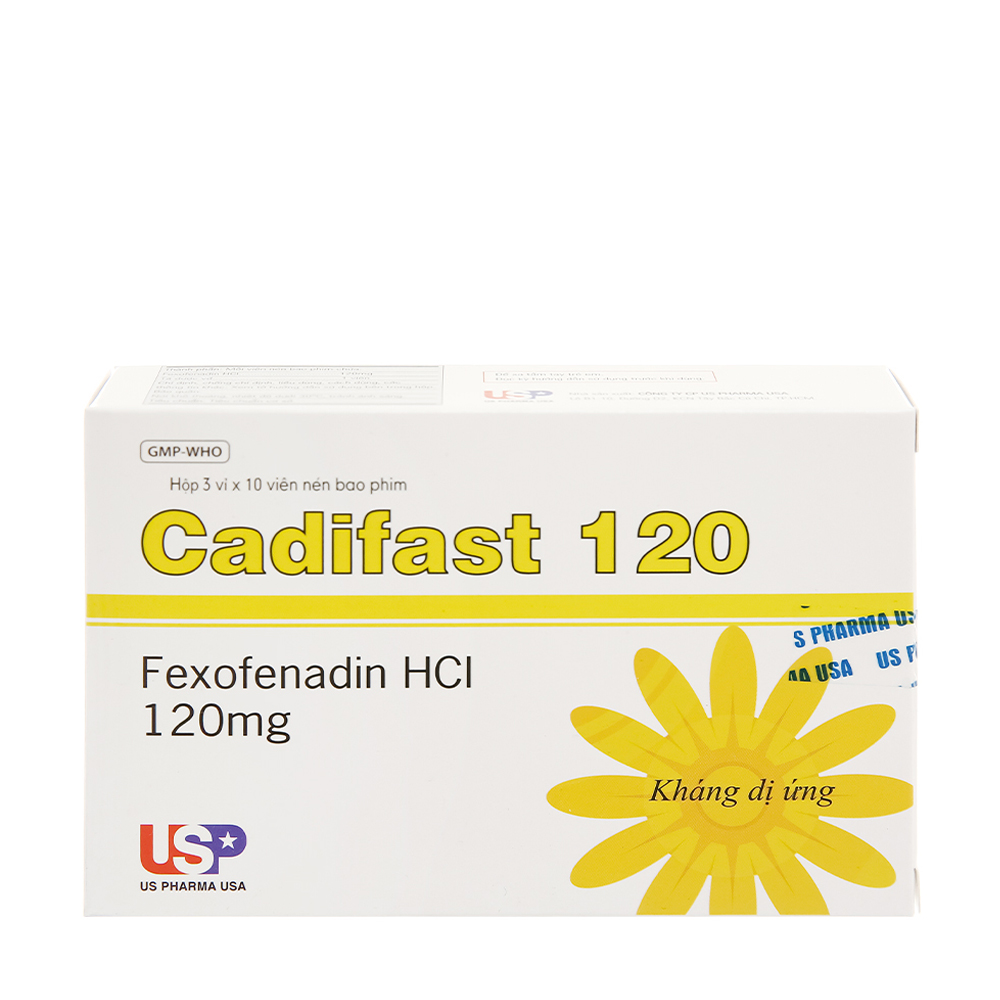 Viên nén Cadifast 120mg trị viêm mũi dị ứng, mày đay (3 vỉ x 10 viên)