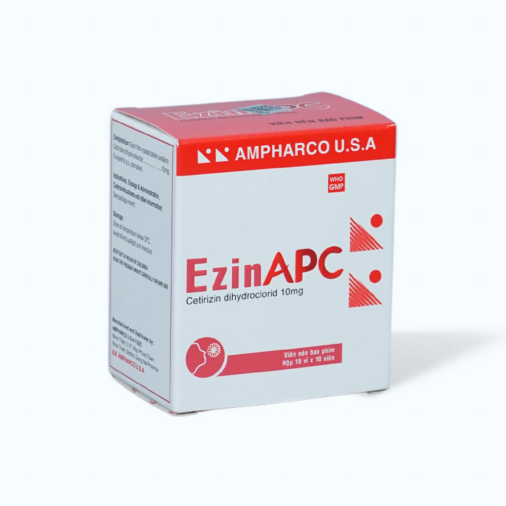 Viên nén Ezinapc 10mg điều trị triệu chứng viêm mũi dị ứng, mày đay (10 vỉ x 10 viên)