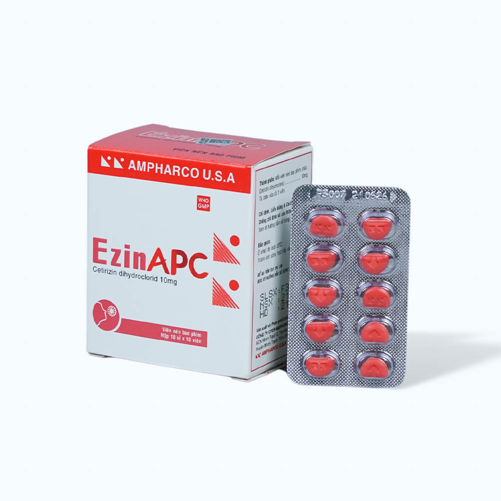 Viên nén Ezinapc 10mg điều trị triệu chứng viêm mũi dị ứng, mày đay (10 vỉ x 10 viên)