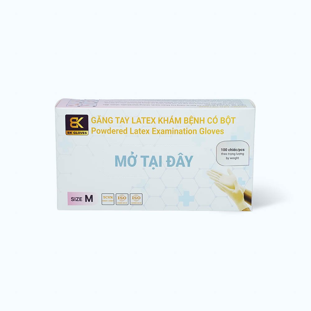 Găng tay y tế có bột BKGloves dễ đeo size M (100 cái)