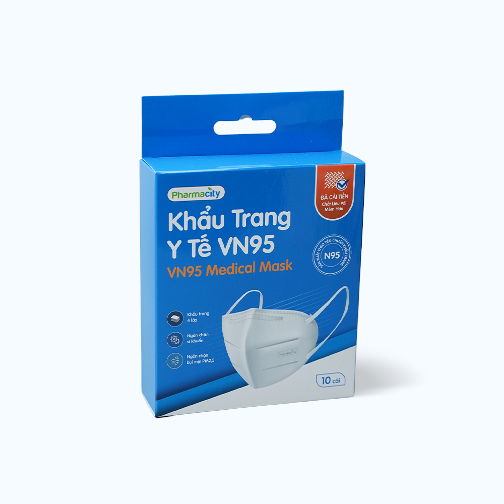 Khẩu trang y tế PMC VN95 4 lớp, vải lọc cao cấp bảo vệ khỏi vi khuẩn, khói và bụi mịn (Hộp 10 cái)