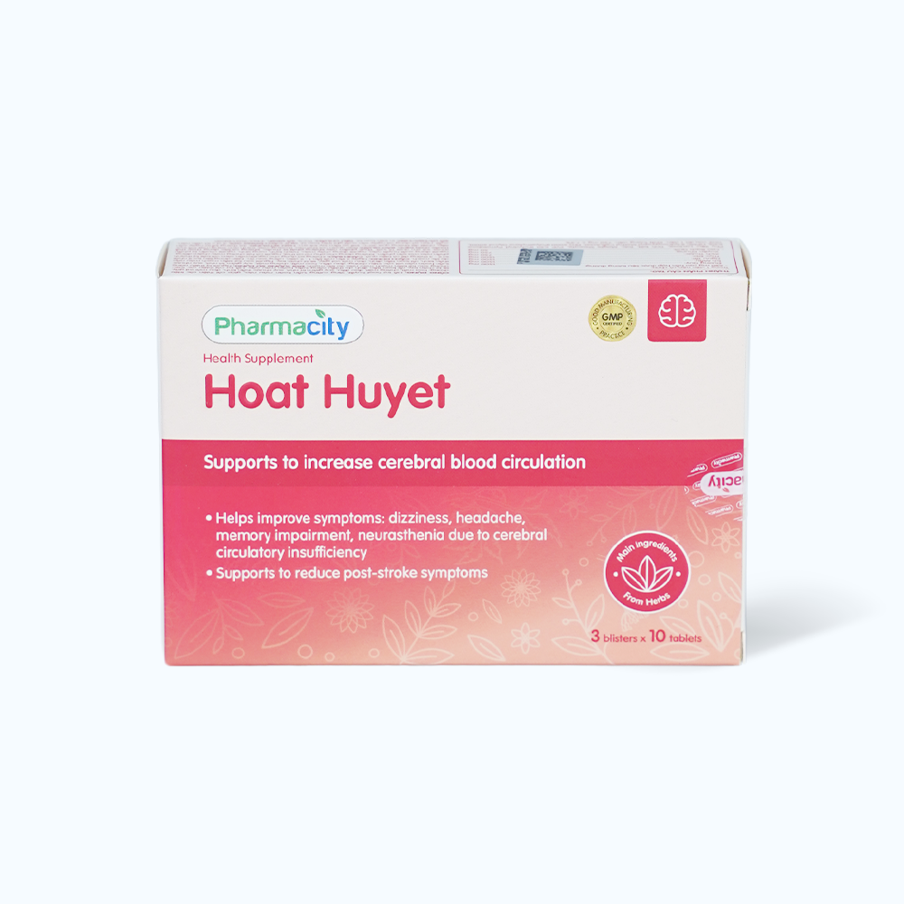 Viên uống Pharmacity Hoạt Huyết tăng cường tuần hoàn máu não (Hộp 3 vỉ x 10 viên)