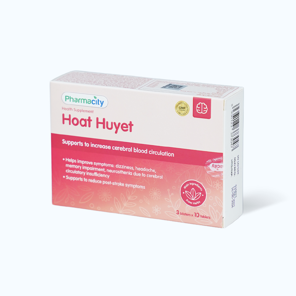 Viên uống Pharmacity Hoạt Huyết tăng cường tuần hoàn máu não (Hộp 3 vỉ x 10 viên)