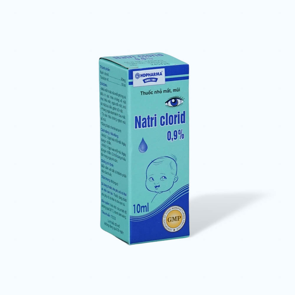 Nước muối Natri Clorid 0.9% Hải Dương khô mắt, rửa mắt, vệ sinh mũi (chai 10ml)