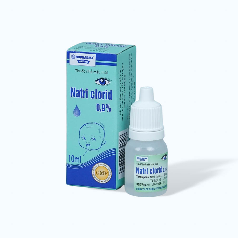 Nước muối Natri Clorid 0.9% Hải Dương khô mắt, rửa mắt, vệ sinh mũi (chai 10ml)