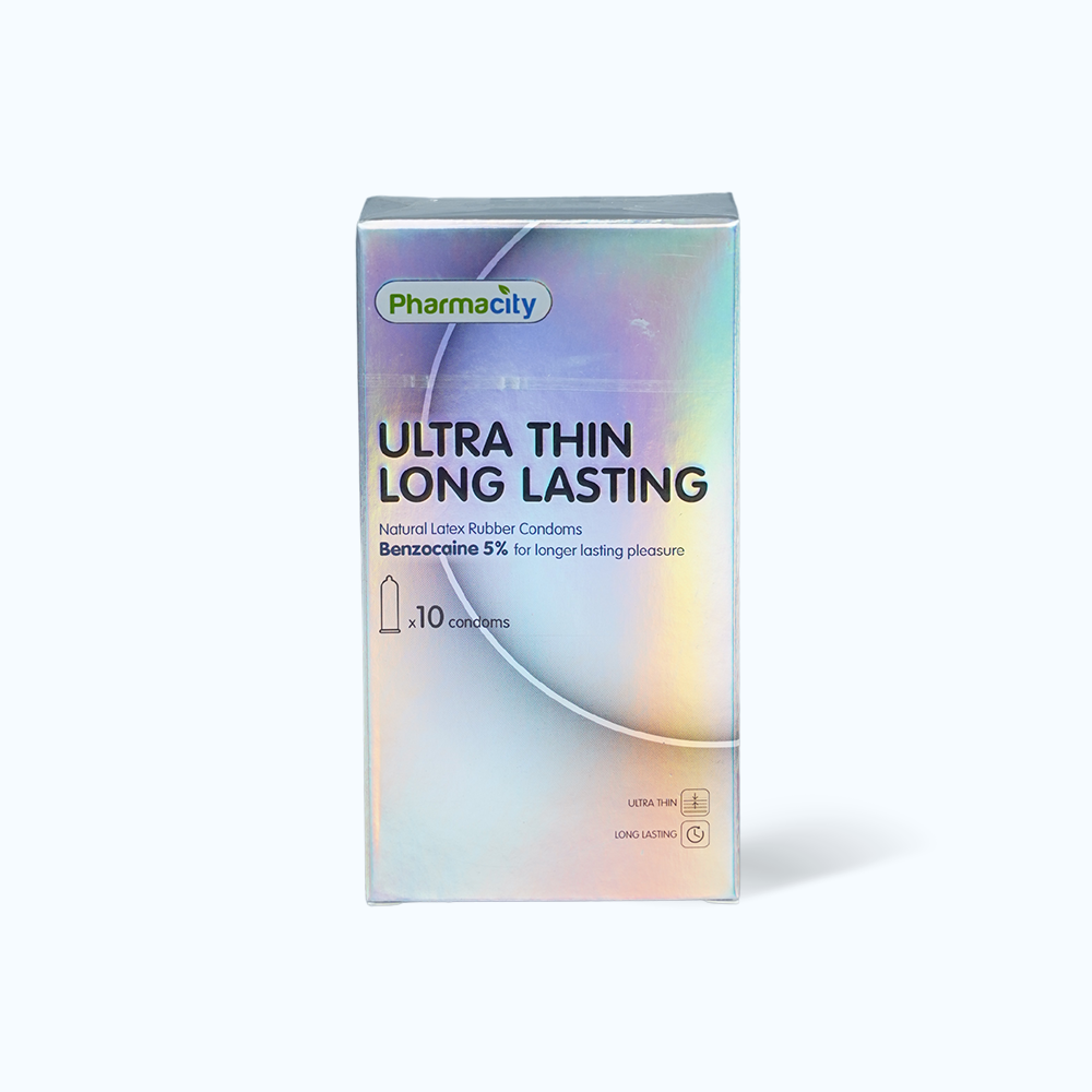 Bao cao su siêu mỏng kéo dài thời gian yêu Pharmacity Ultra thin Long Lasting N (Hộp/10 cái)