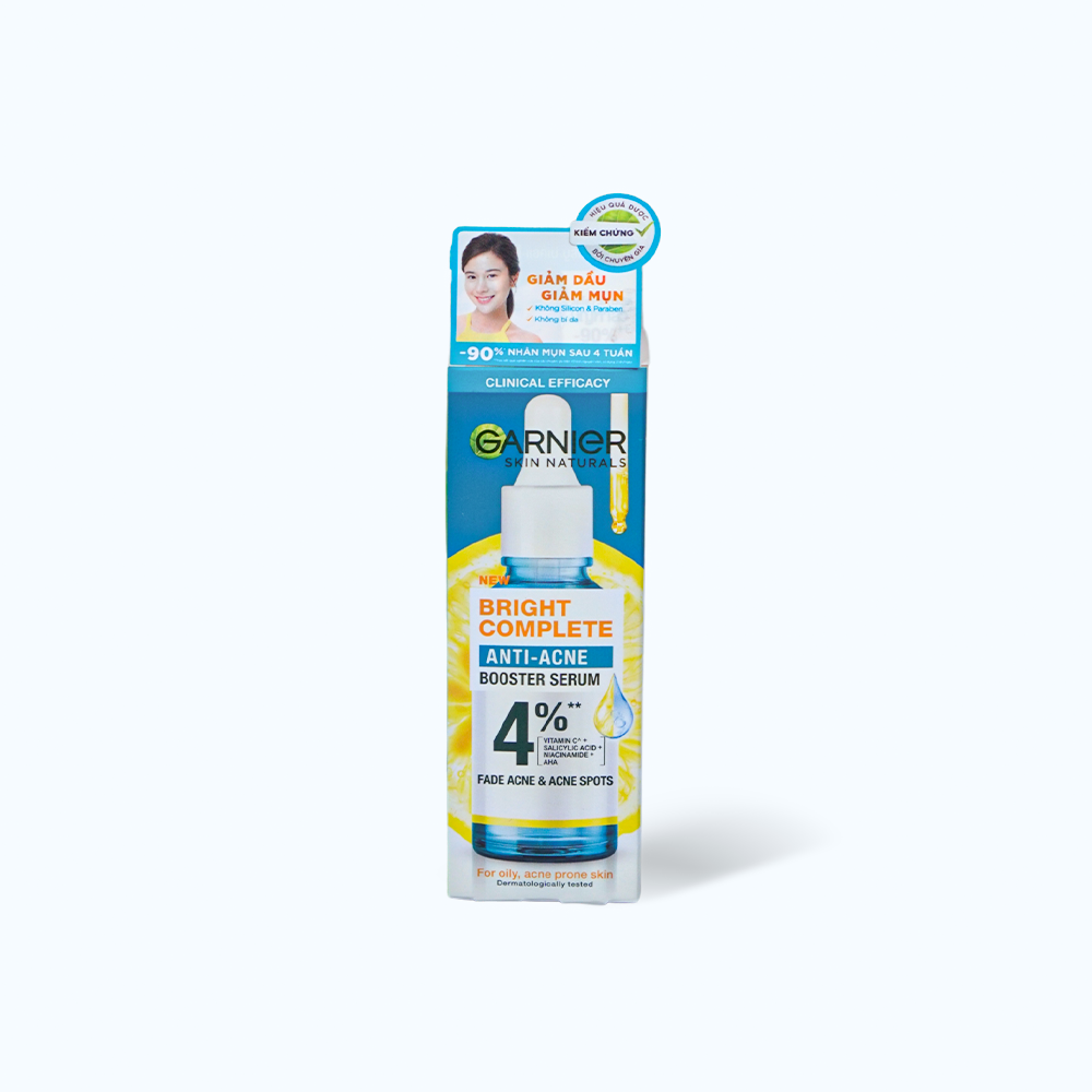 Dưỡng chất Garnier Bright Complete Anti - Acne Booster Serum giảm mụn, sáng da chai 30ml