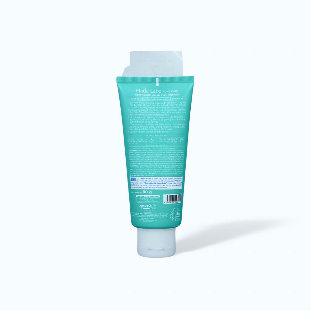 Kem rửa mặt cho da mụn và nhạy cảm Hada Labo Acne Care Calming Cleanser (Tuýp 80g)