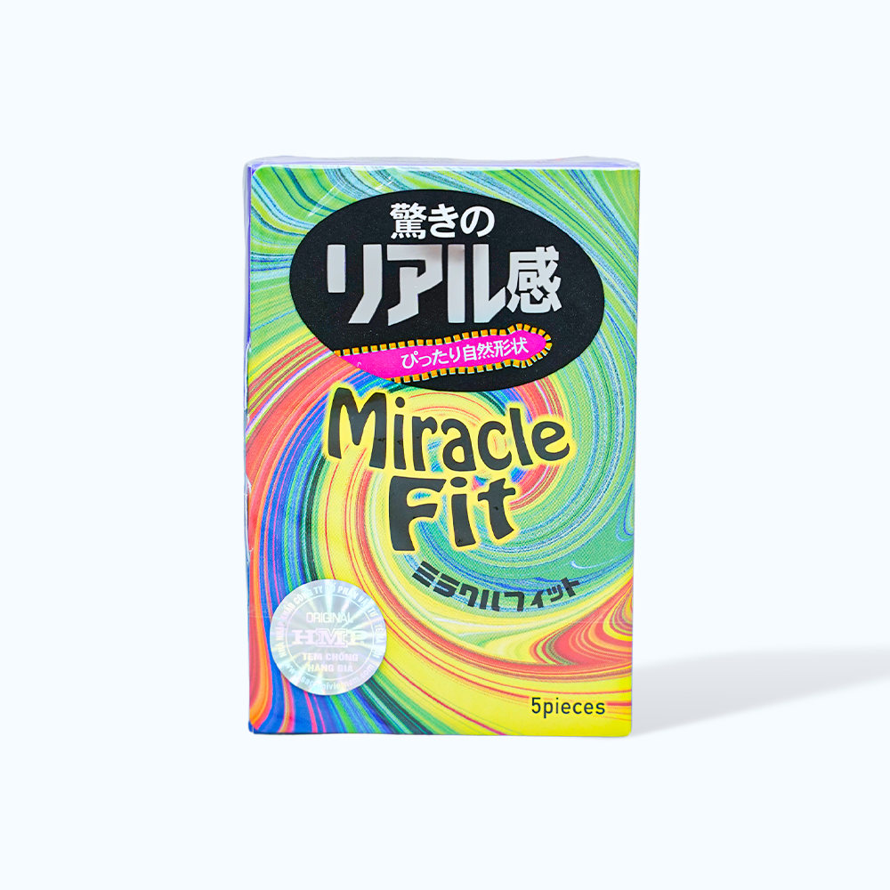 Bao cao su SAGAMI Miracle Fit gân nổi, có màu (hộp 5 cái)