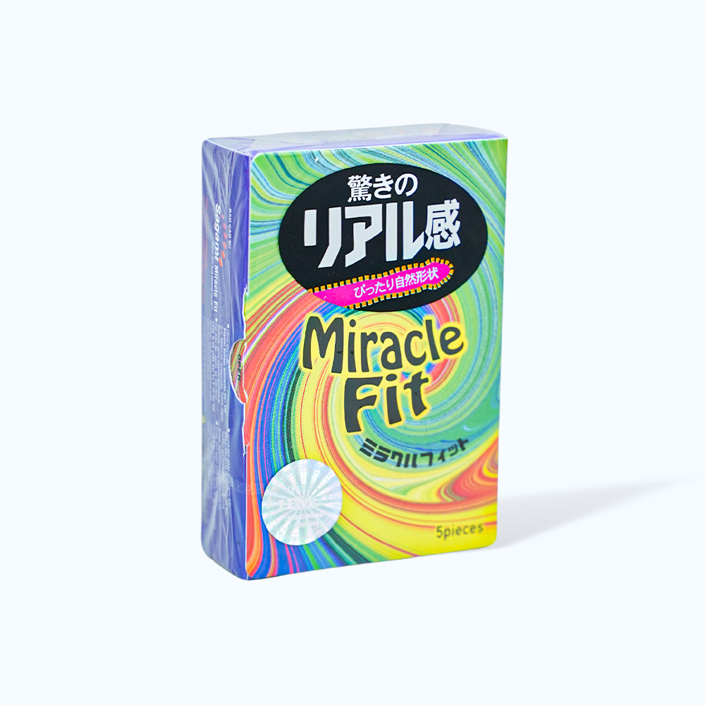 Bao cao su SAGAMI Miracle Fit gân nổi, có màu (hộp 5 cái)