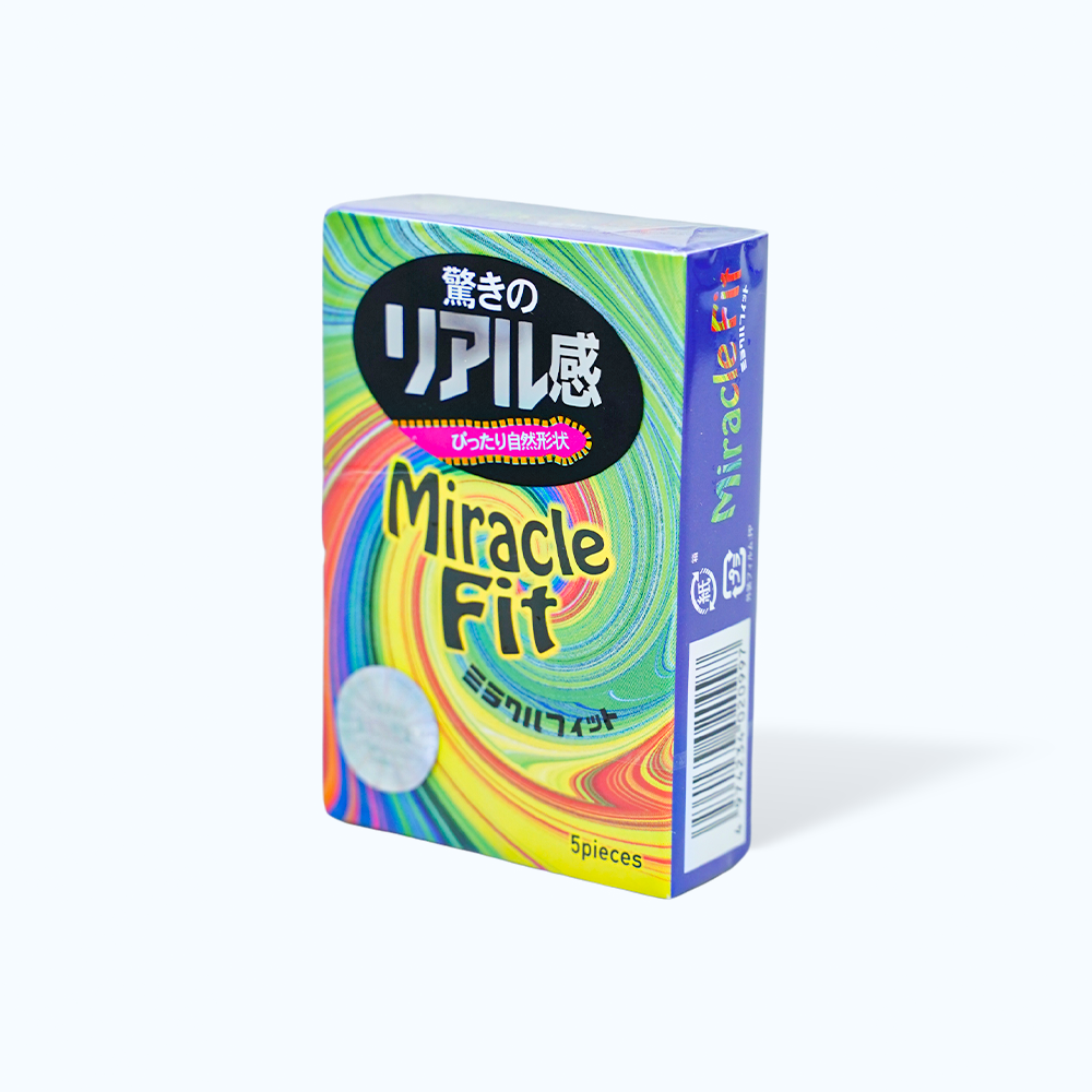 Bao cao su SAGAMI Miracle Fit gân nổi, có màu (hộp 5 cái)