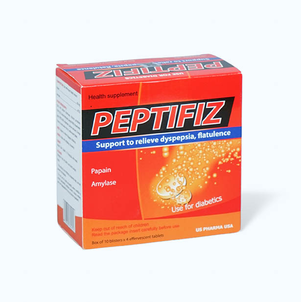 Viên sủi uống US Pharma Peptifiz hỗ trợ giảm khó tiêu, đầy hơi (Hộp 10 vỉ x 4 viên)