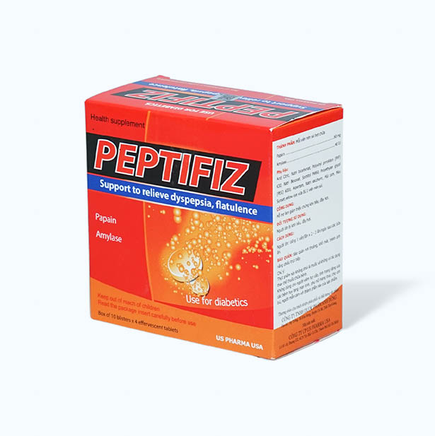 Viên sủi uống US Pharma Peptifiz hỗ trợ giảm khó tiêu, đầy hơi (Hộp 10 vỉ x 4 viên)