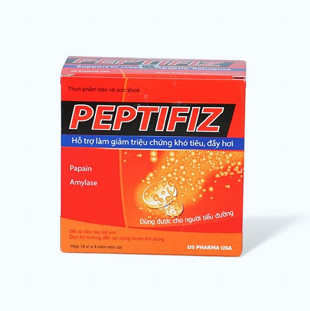 Viên sủi uống US Pharma Peptifiz hỗ trợ giảm khó tiêu, đầy hơi (Hộp 10 vỉ x 4 viên)