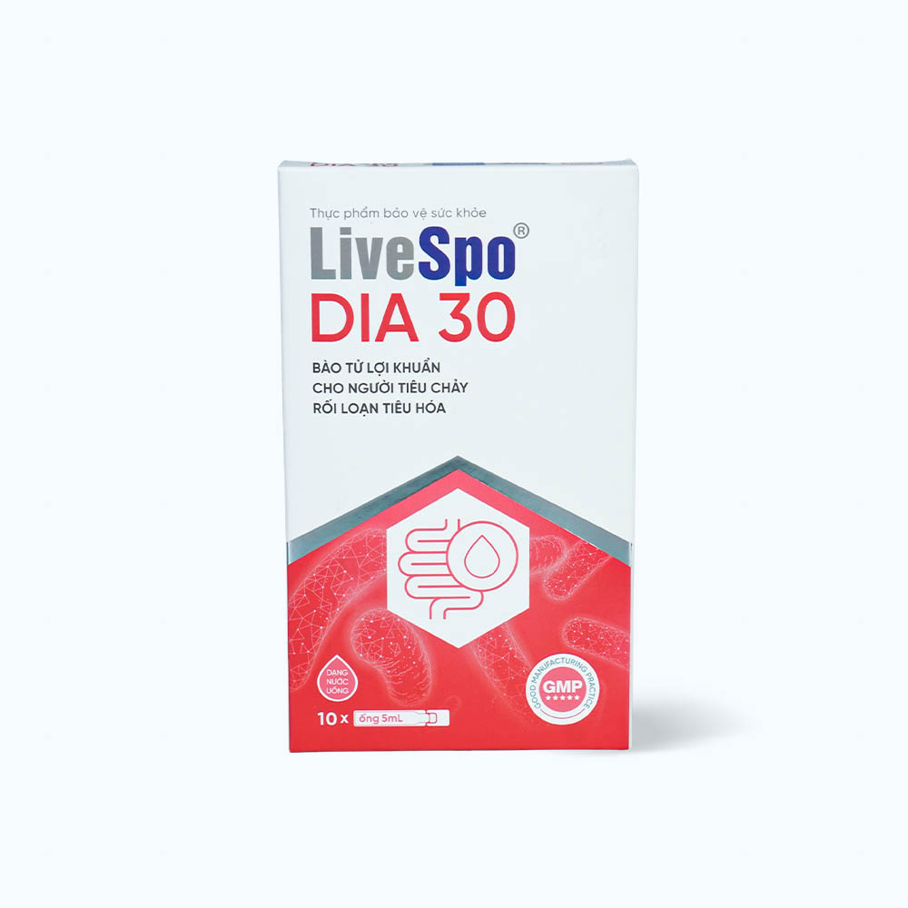 Dung dịch LiveSpo DIA 30 (Hộp 10 ống) hỗ trợ giảm tiêu chảy và rối loạn tiêu hóa