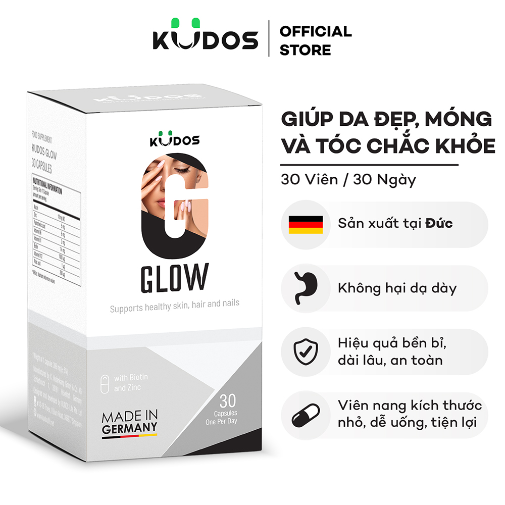 Viên uống Kudos Glow hỗ trợ da, tóc, móng (Hộp 30 viên)