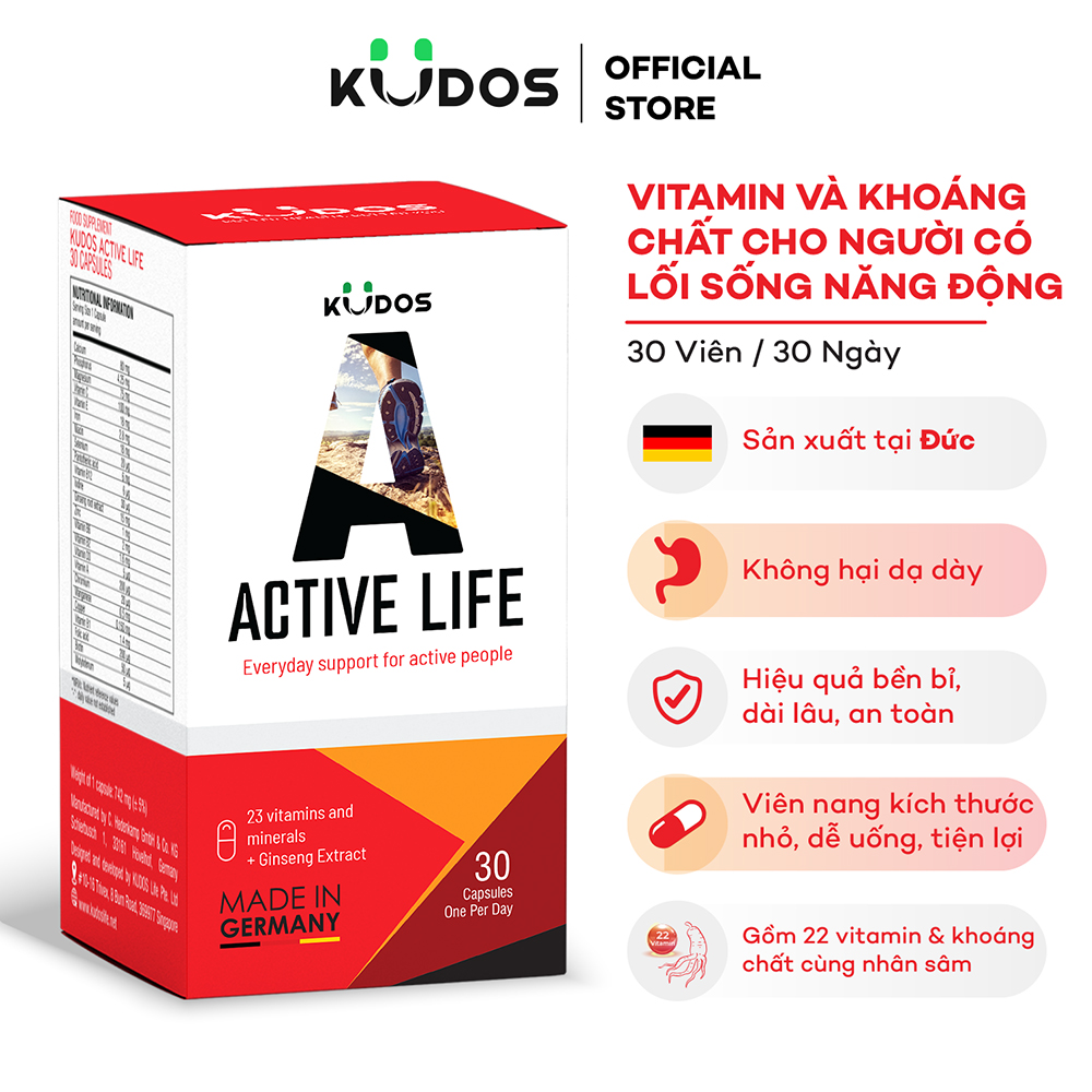 Viên uống Kudos Active Life bổ sung vitamin và khoáng chất (Hộp 30 viên)