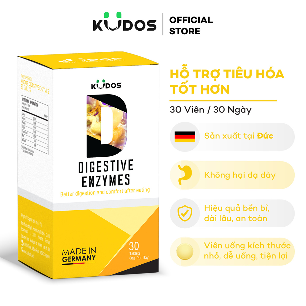 Viên uống Kudos Digestive Enzymes bổ sung men tiêu hóa hỗ trợ tiêu hóa (Hộp 30 viên)