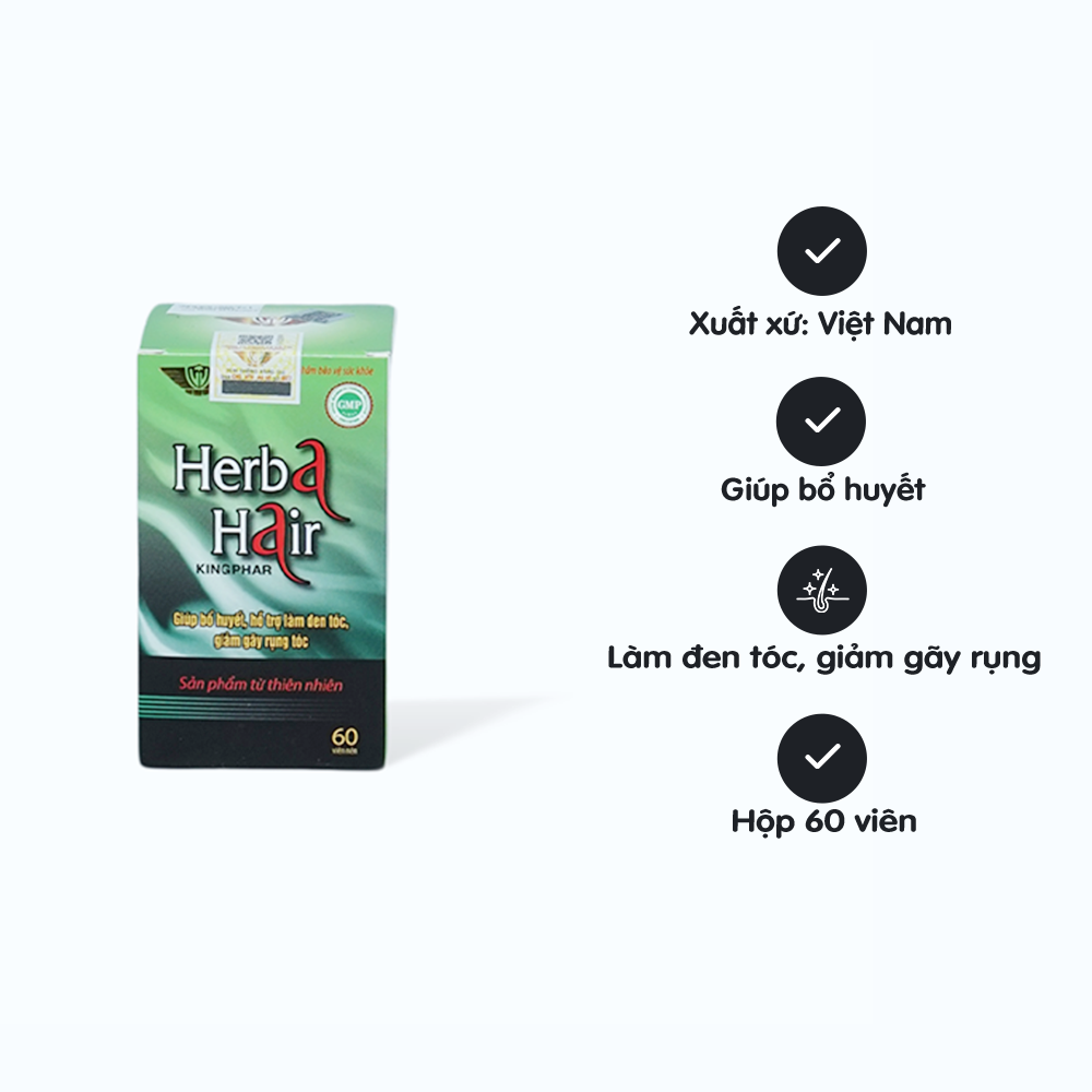 Viên uống Herba Hair Kingphar bổ huyết, hỗ trợ làm đen tóc (60 viên)