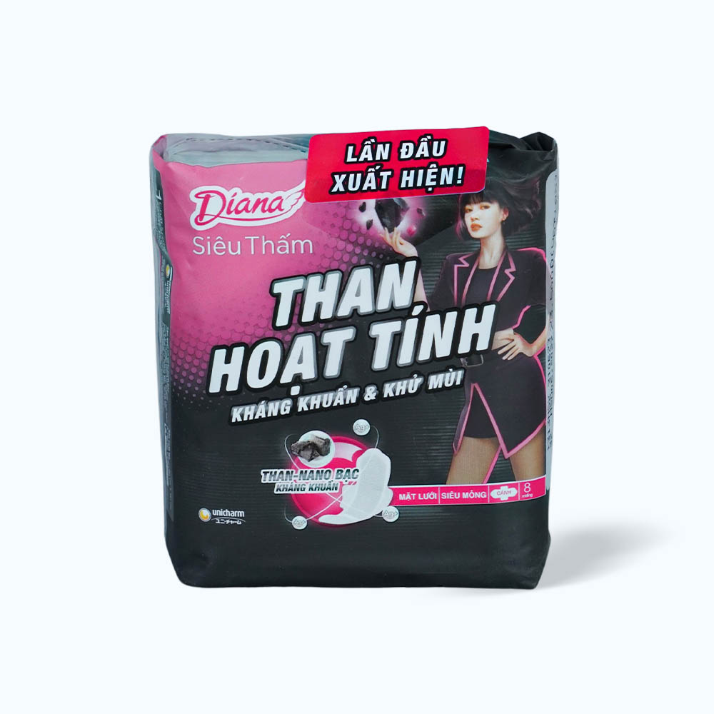 Băng vệ sinh Diana than hoạt tính siêu thấm siêu mỏng cánh (Gói 8 miếng)