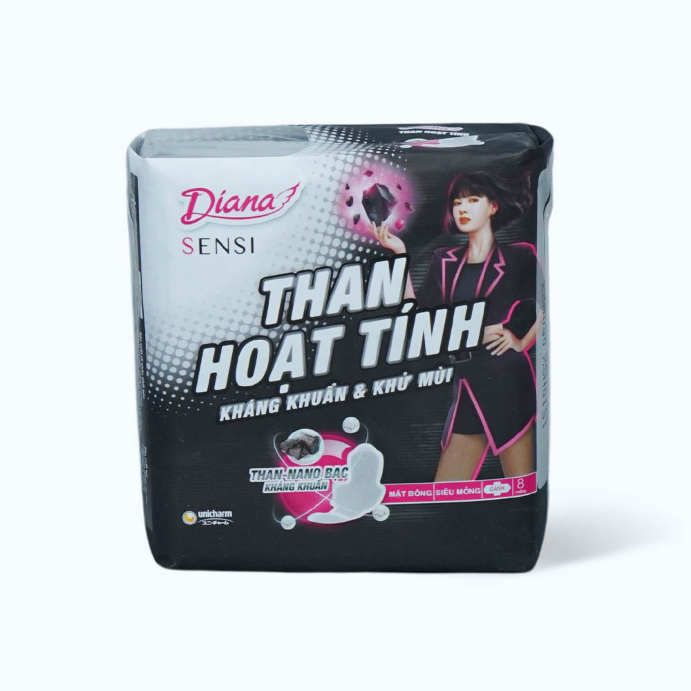 Băng vệ sinh Diana than hoạt tính Sensi siêu mỏng cánh (Gói 8 miếng)