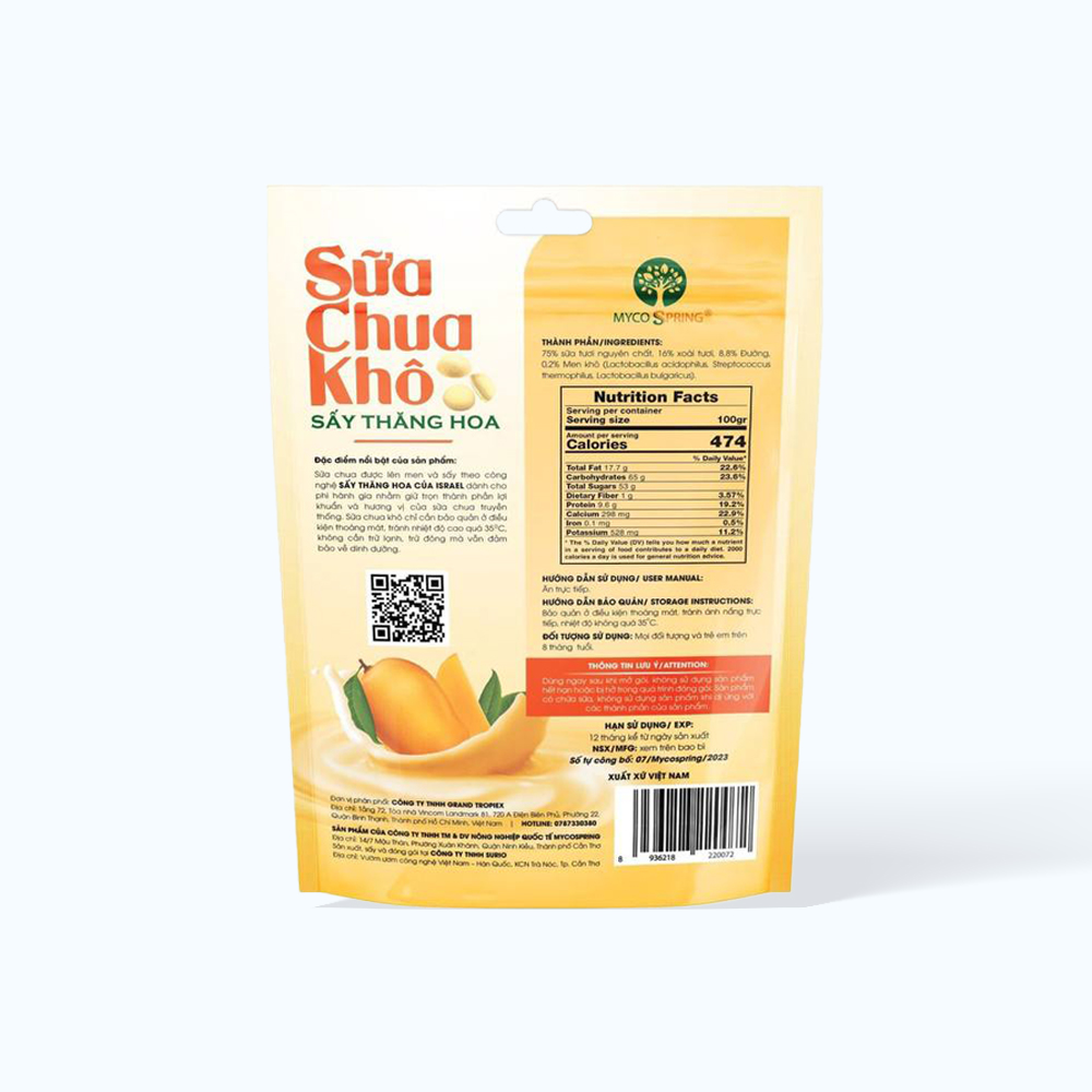 Sữa chua sấy MYCOSPRING bổ sung lợi khuẩn vị xoài (Gói 20g)