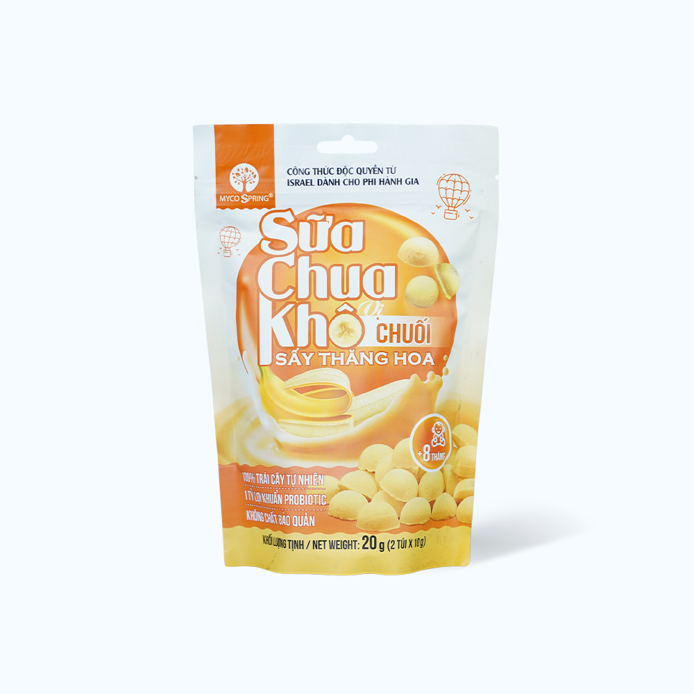 Sữa chua sấy MYCOSPRING vị chuối hỗ trợ tiêu hóa (Gói 20g)