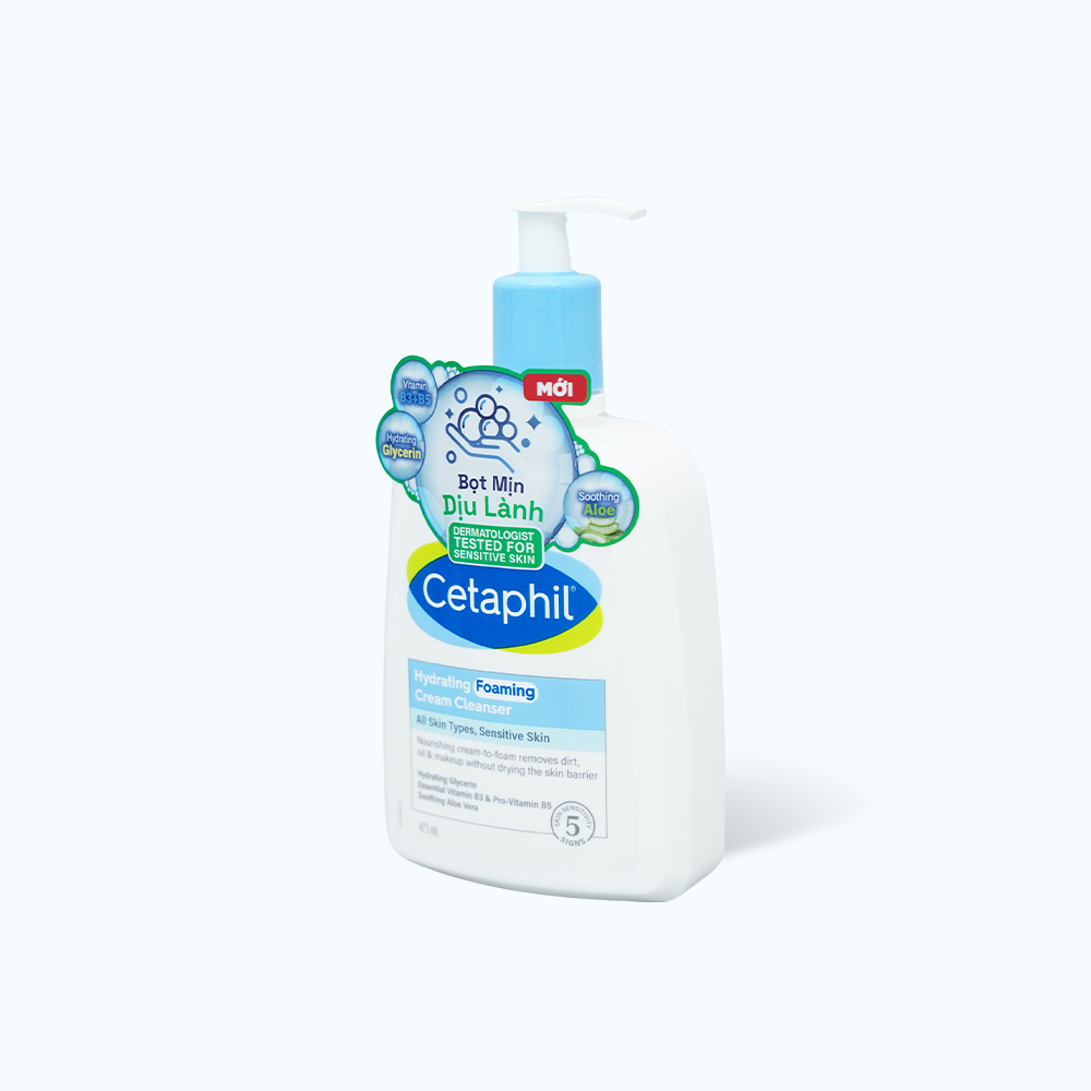Sữa rửa mặt tạo bọt CETAPHIL Hydrating Foaming Cream Cleaser giúp làm sạch và làm dịu da (Chai 473ml)