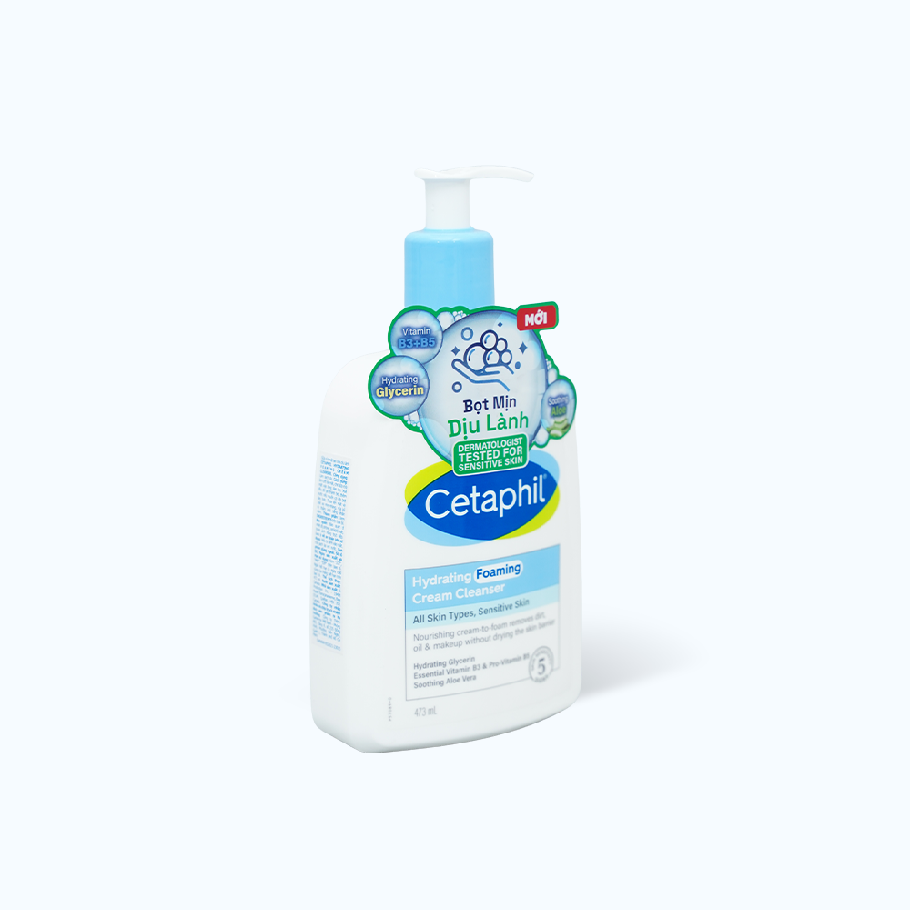Sữa rửa mặt tạo bọt CETAPHIL Hydrating Foaming Cream Cleaser giúp làm sạch và làm dịu da (473ml)