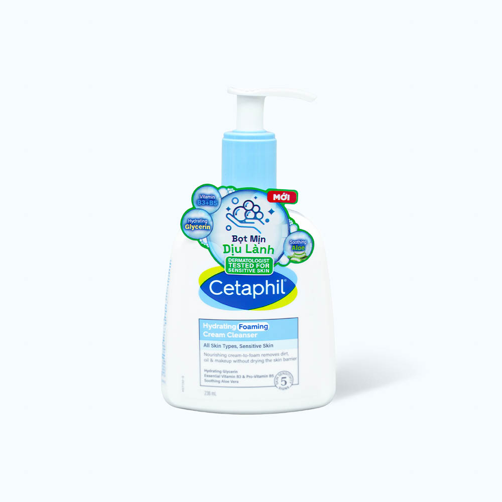Sữa rửa mặt tạo bọt CETAPHIL Hydrating Foaming Cream Cleaser giúp làm sạch, làm dịu da (236ml)