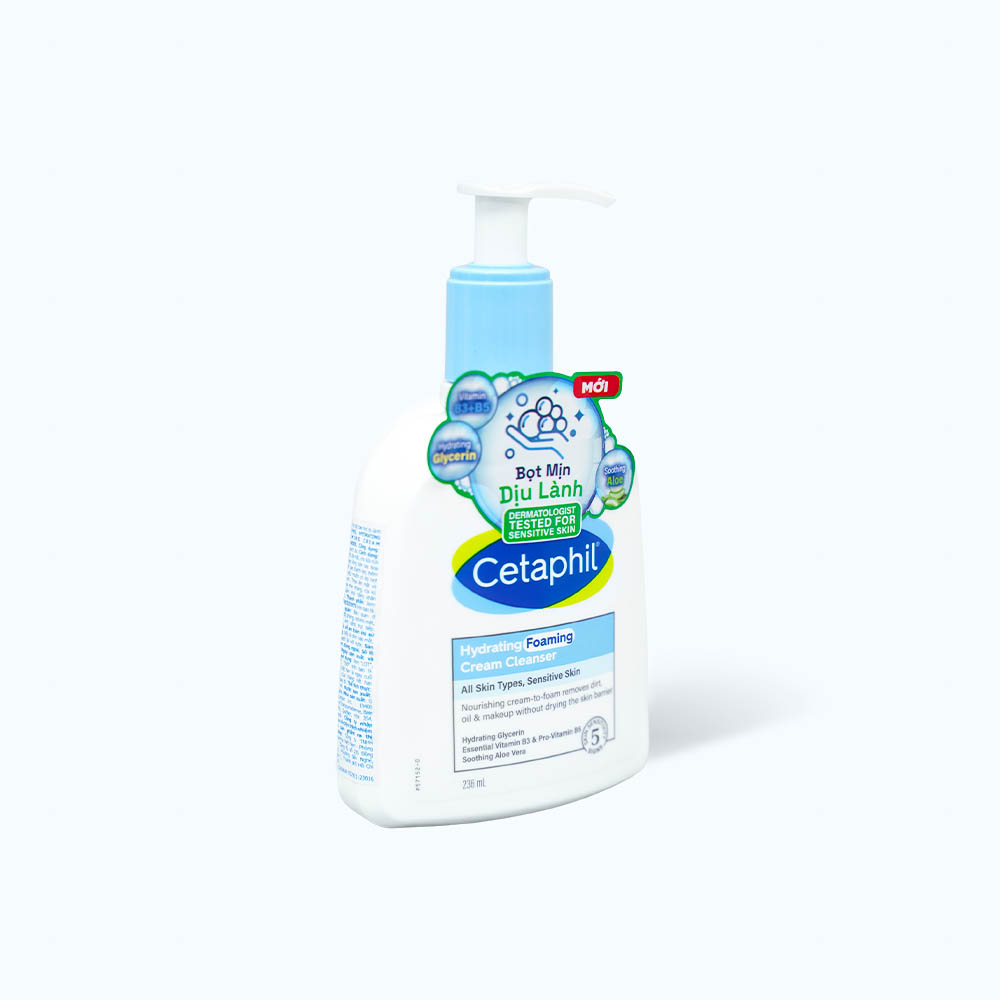 Sữa rửa mặt tạo bọt CETAPHIL Hydrating Foaming Cream Cleaser giúp làm sạch, làm dịu da (236ml)