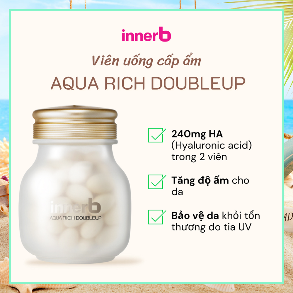Viên uống CJ InnerB Aqua Rich Double Up hỗ trợ cấp ẩm, tăng đàn hồi và bảo vệ da (Hộp 70 viên)