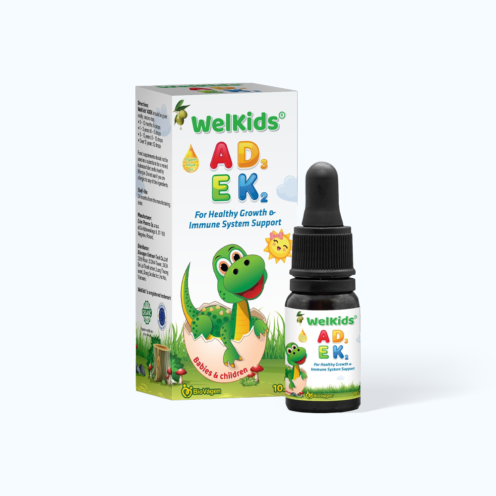Biovagen Welkids Multivitamin ADKE bổ sung vitamin A, D3, K2, E cho trẻ (Chai 10ml)