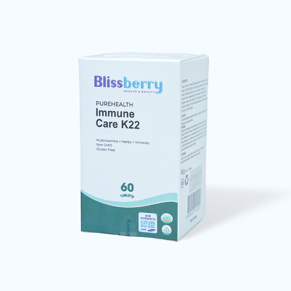 Viên uống BLISSBERRY Purehealth Immune K22 hỗ trợ tăng cường đề kháng (Hộp 60 viên)