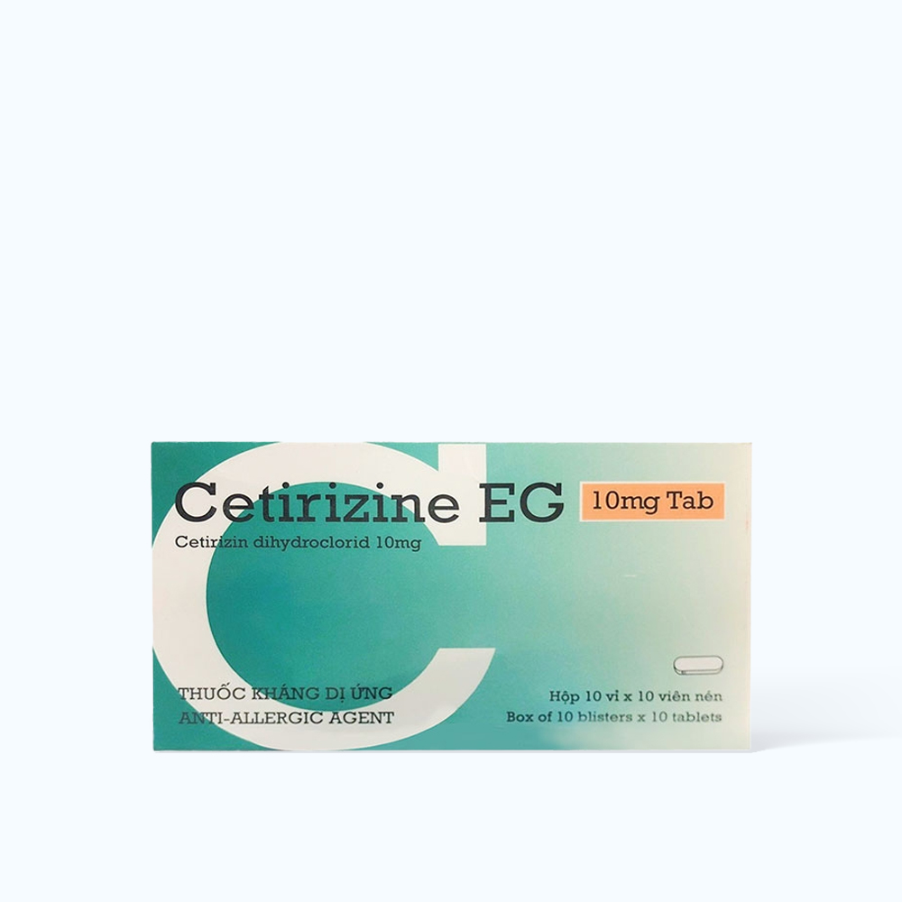 Viên nén Cetirizine EG Pymepharco 10mg trị triệu chứng viêm mũi dị ứng, mày đay (10 vỉ x 10 viên)