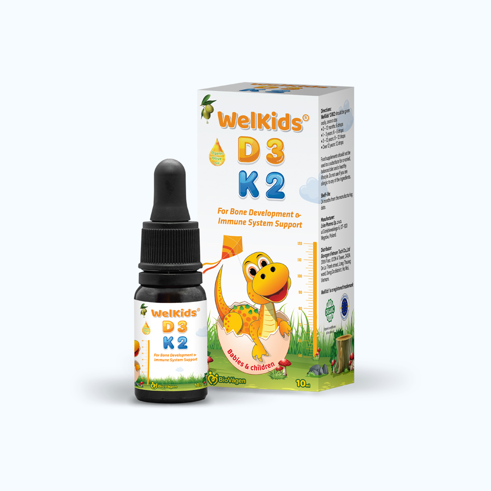 Dung dịch Welkids K2+D3 hỗ trợ hấp thu canxi cho trẻ (Chai 10ml)