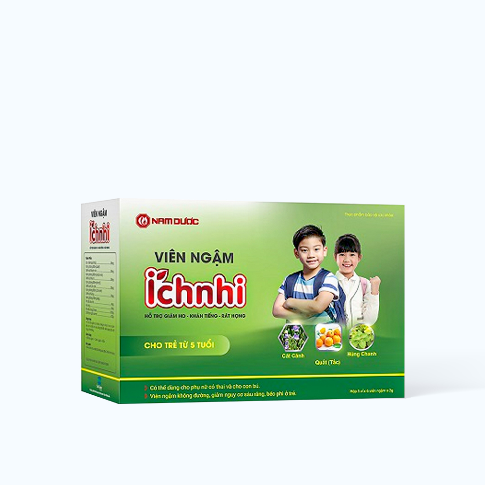 Viên ngậm Ích Nhi giảm viêm họng cho trẻ từ 5 tuổi (Hộp 5 vỉ x 6 viên)