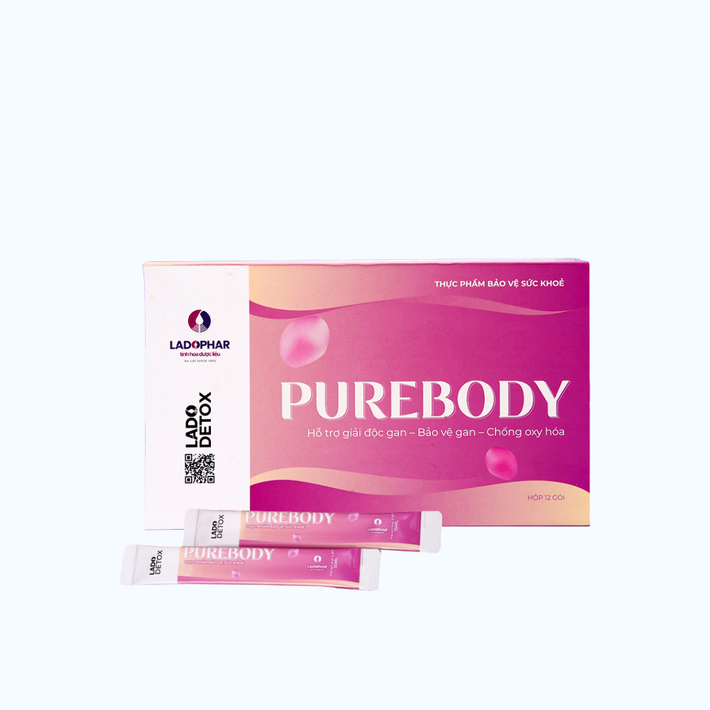 Nước uống Ladophar LadoDetox Pure Body hỗ trợ tăng cường khả năng chống oxy hóa, bảo vệ gan (12 gói)