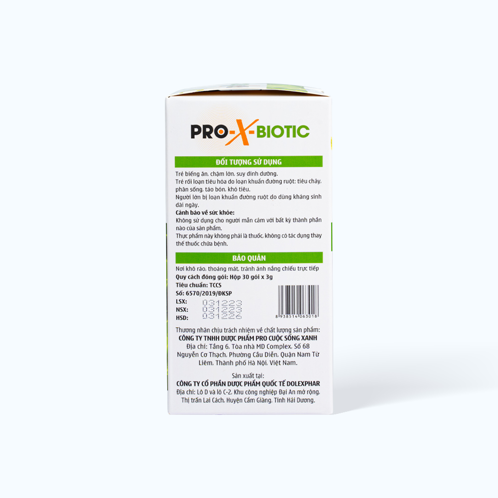 Men vi sinh Pro-X-Biotic hỗ trợ giảm rối loạn tiêu hóa, giúp tăng cường tiêu hóa (Hộp 30 gói)