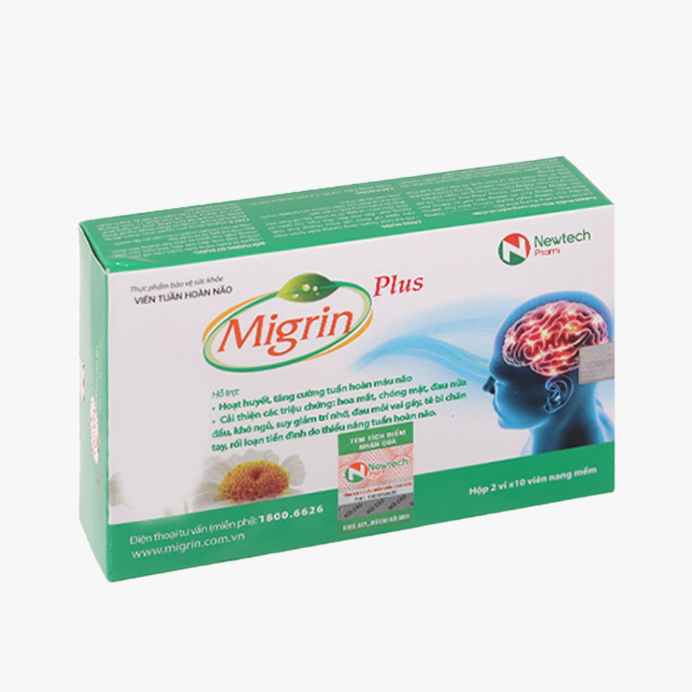 Viên uống Migrin Plus CVI Pharma hỗ trợ hoạt huyết, tăng cường tuần hoàn máu não (2 vỉ x 10 viên)