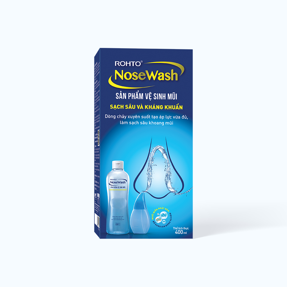 Bộ vệ sinh mũi ROHTO NoseWash làm sạch sâu và kháng khuẩn (1 bình vệ sinh mũi + 1 bình 400ml)