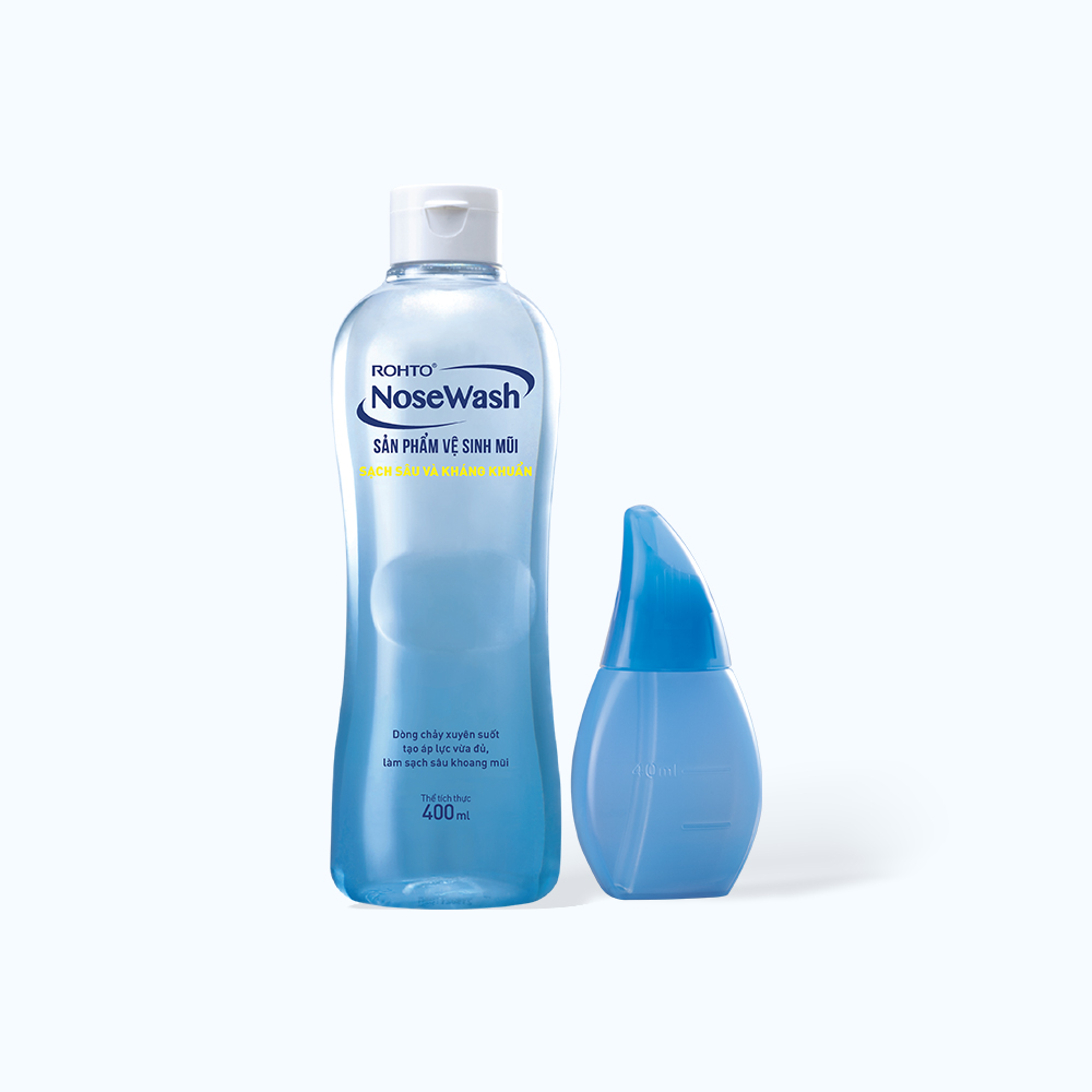 Bộ vệ sinh mũi ROHTO NoseWash làm sạch sâu và kháng khuẩn (1 bình vệ sinh mũi + 1 bình 400ml)