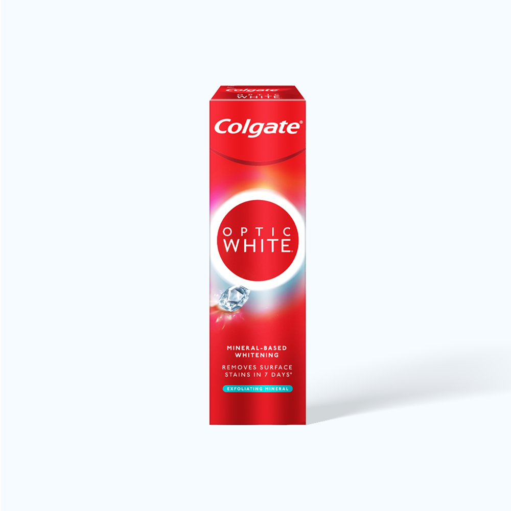 Kem đánh răng COLGATE Optic White Exfoliating Mineral giúp răng trắng sáng, sạch mảng bám (100g)