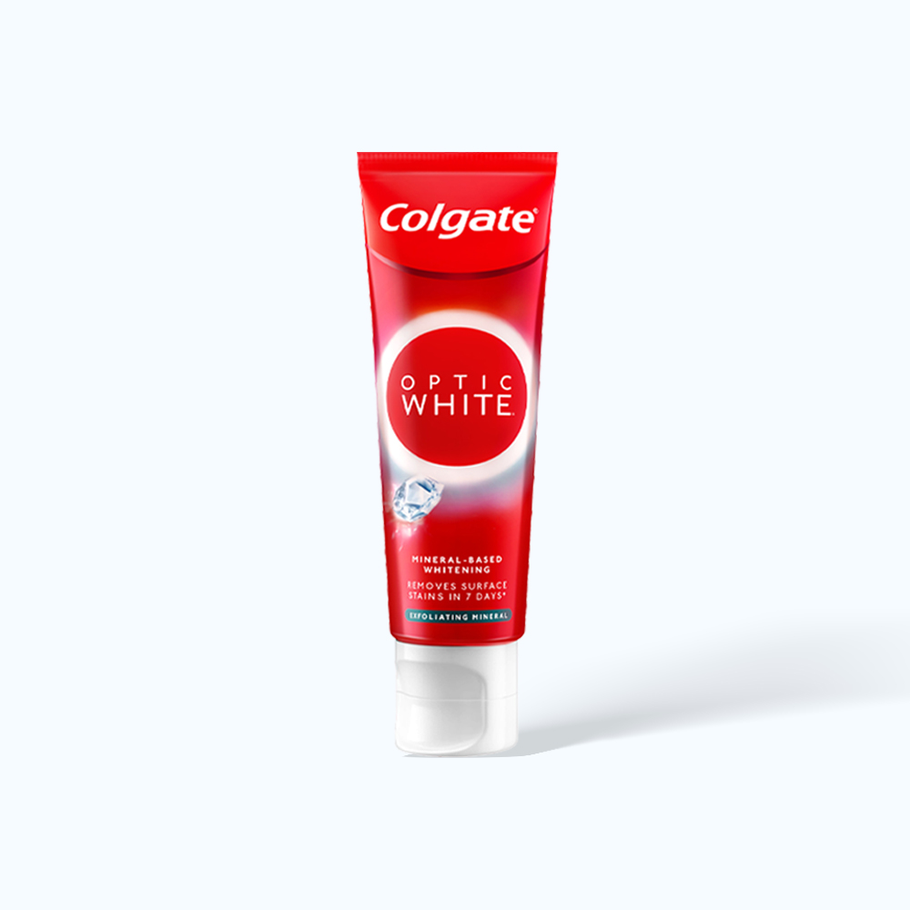 Kem đánh răng COLGATE Optic White Exfoliating Mineral giúp răng trắng sáng, sạch mảng bám (100g)
