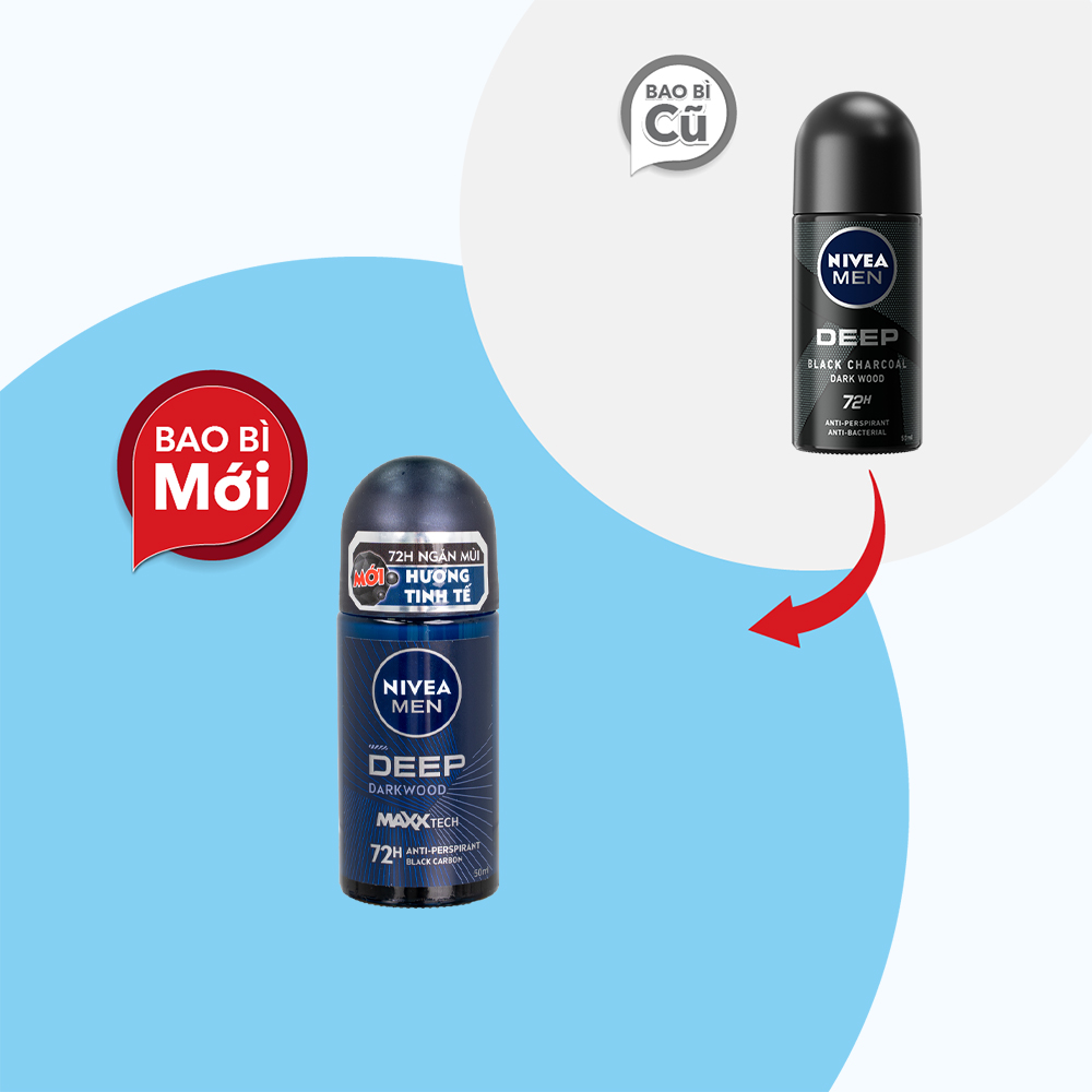 Lăn ngăn mùi than đen hoạt tính cho nam Nivea Men Deep Black Charcoal Dark Wood 72h (50ml)