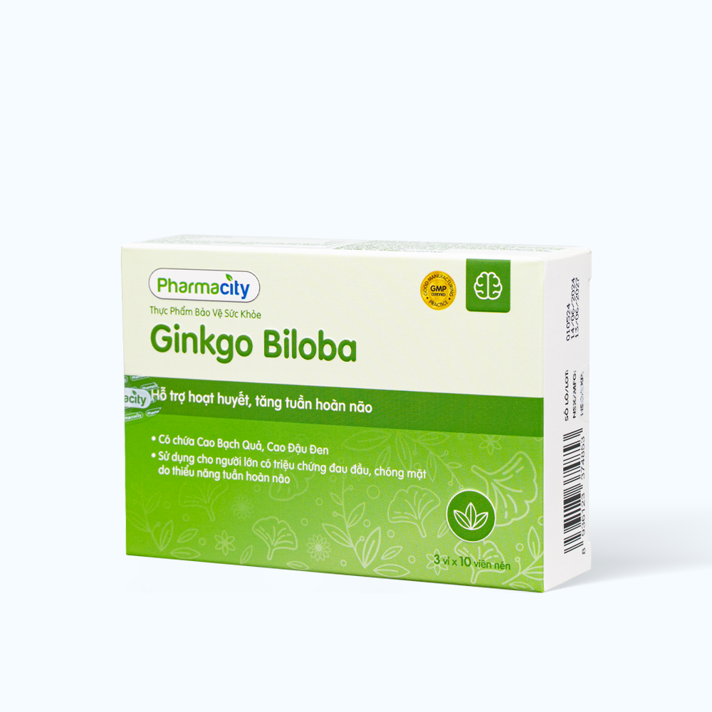 Viên uống Pharmacity Ginkgo Biloba hỗ trợ hoạt huyết, tăng tuần hoàn não (Hộp 30 viên)