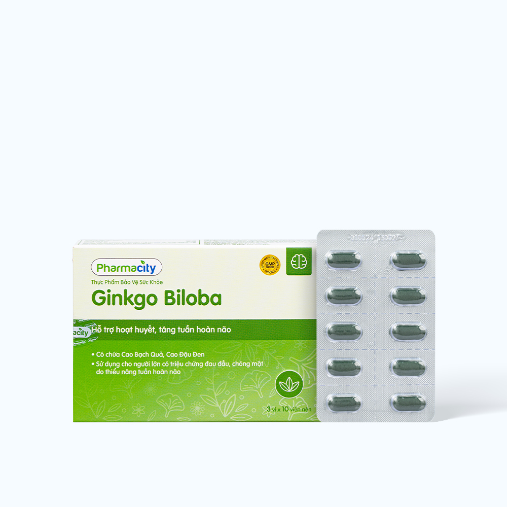 Viên uống Pharmacity Ginkgo Biloba hỗ trợ hoạt huyết, tăng tuần hoàn não (Hộp 30 viên)