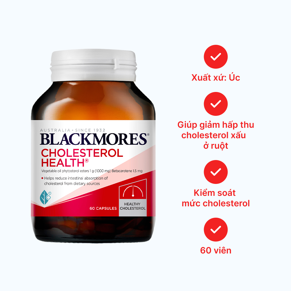 Viên uống Blackmores Cholesterol Health hỗ trợ giảm cholesterol (Hộp 60 viên)