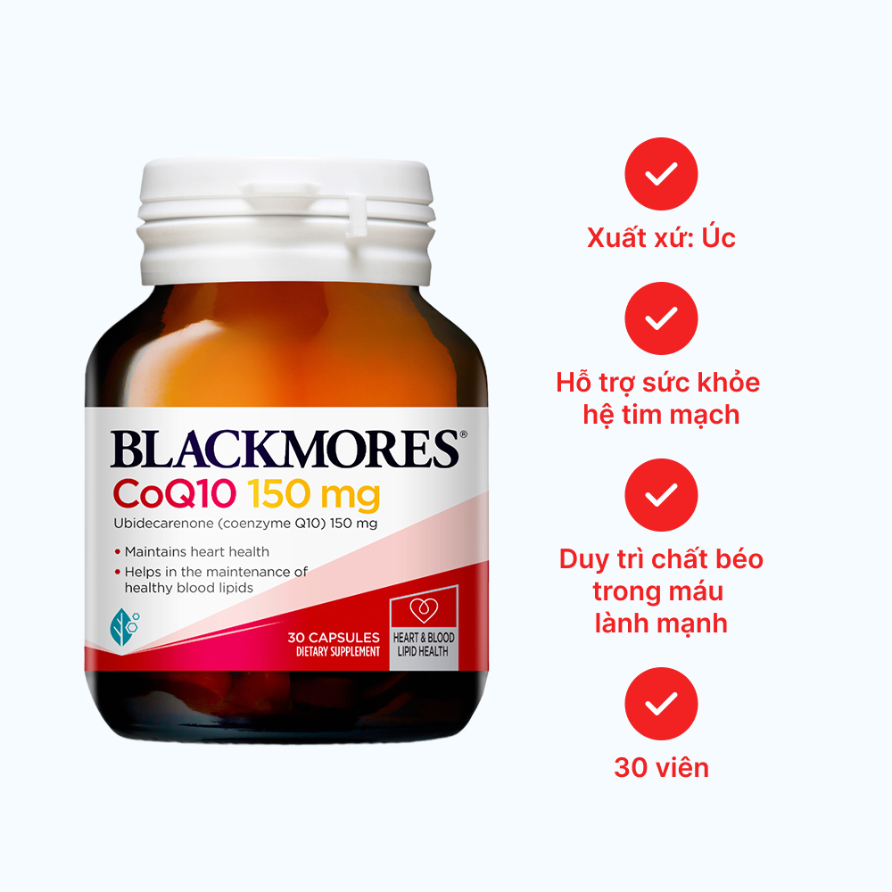 Viên uống Blackmores CoQ10 150mg hỗ trợ bảo vệ tim mạch (Chai 30 viên)