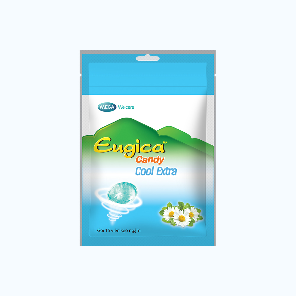 Kẹo ngậm Eugica Cool Extra (Gói 15 viên) giúp hỗ trợ làm ấm đường hô hấp